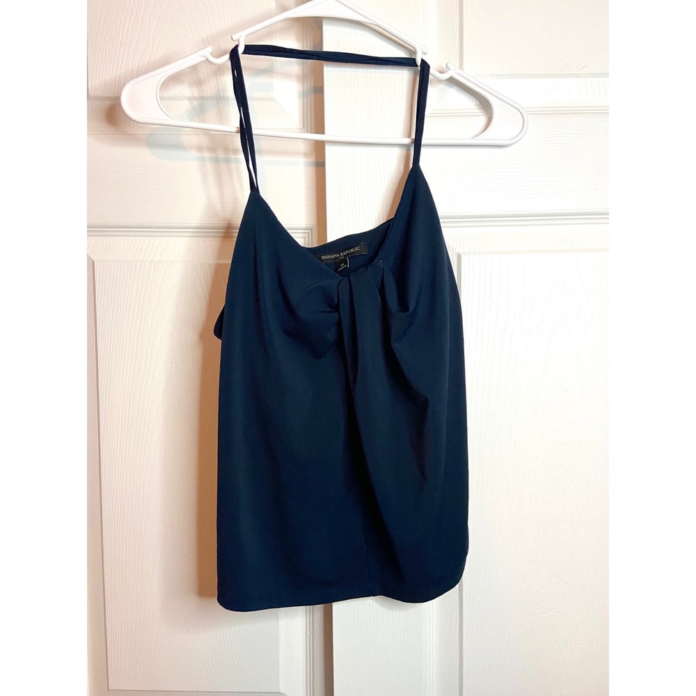 Banana Republic Navy Knot Front Camisole Stretch Crepe High Low Hem Cross Back